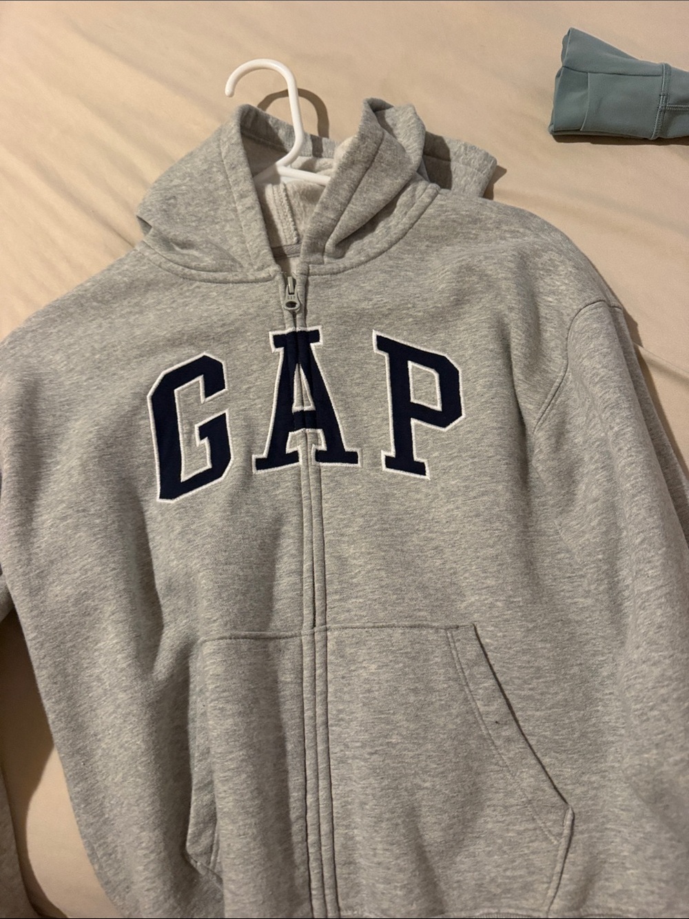 GAP Light Gray Full-Zip Hoodie with Navy Logo